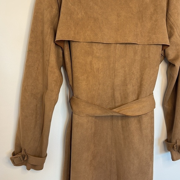 Tahari Faux Suede Open Belted Trench Coat - Picture 9 of 12